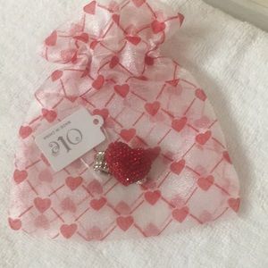 RED RHINESTONE HEART RING